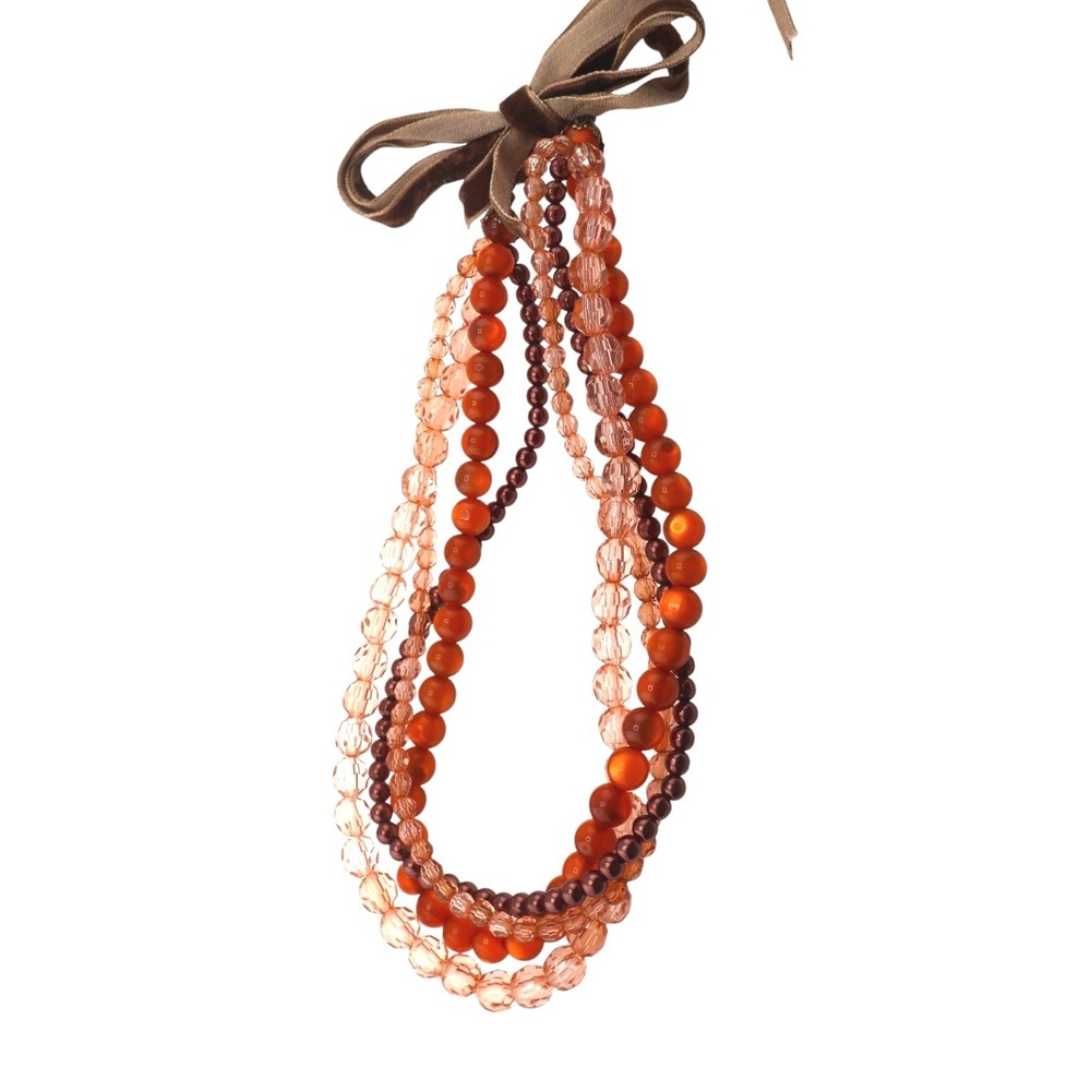 Multi Strand Beaded Statement Necklace Velvet Bow Tie Pumpkin Fall Autumn NWT